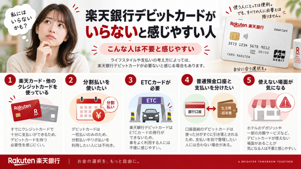 楽天銀行デビットカードがいらないと感じやすい人