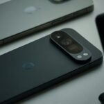 机に並べた二台のスマートフォン。iPhoneでeSIMを移行するときの旧端末と新端末のイメージ